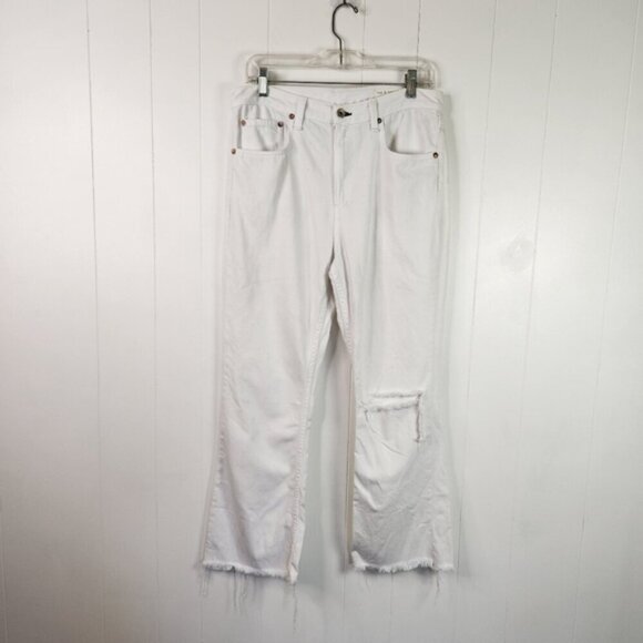 Rag & Bone Marilyn Crop Flare Jeans White Frayed Hem High Waisted Rise Size 29 - Picture 4 of 12